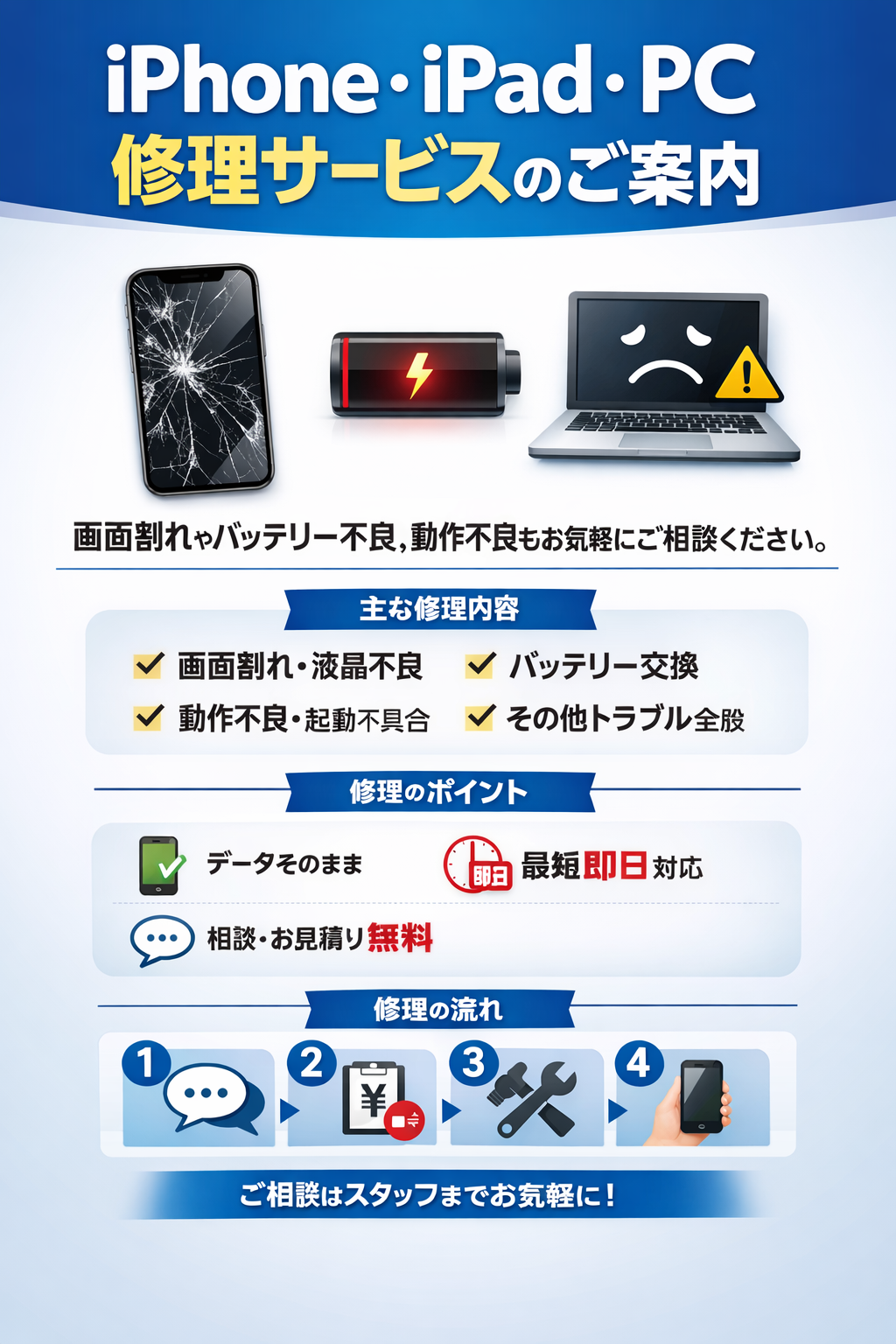iPhone・iPad・PC修理&スマホアクセサリー販売中！！
