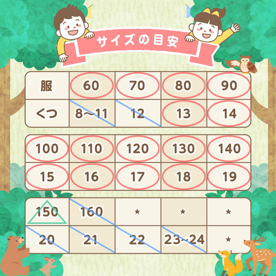 キッズファッション＜サイズ表＞