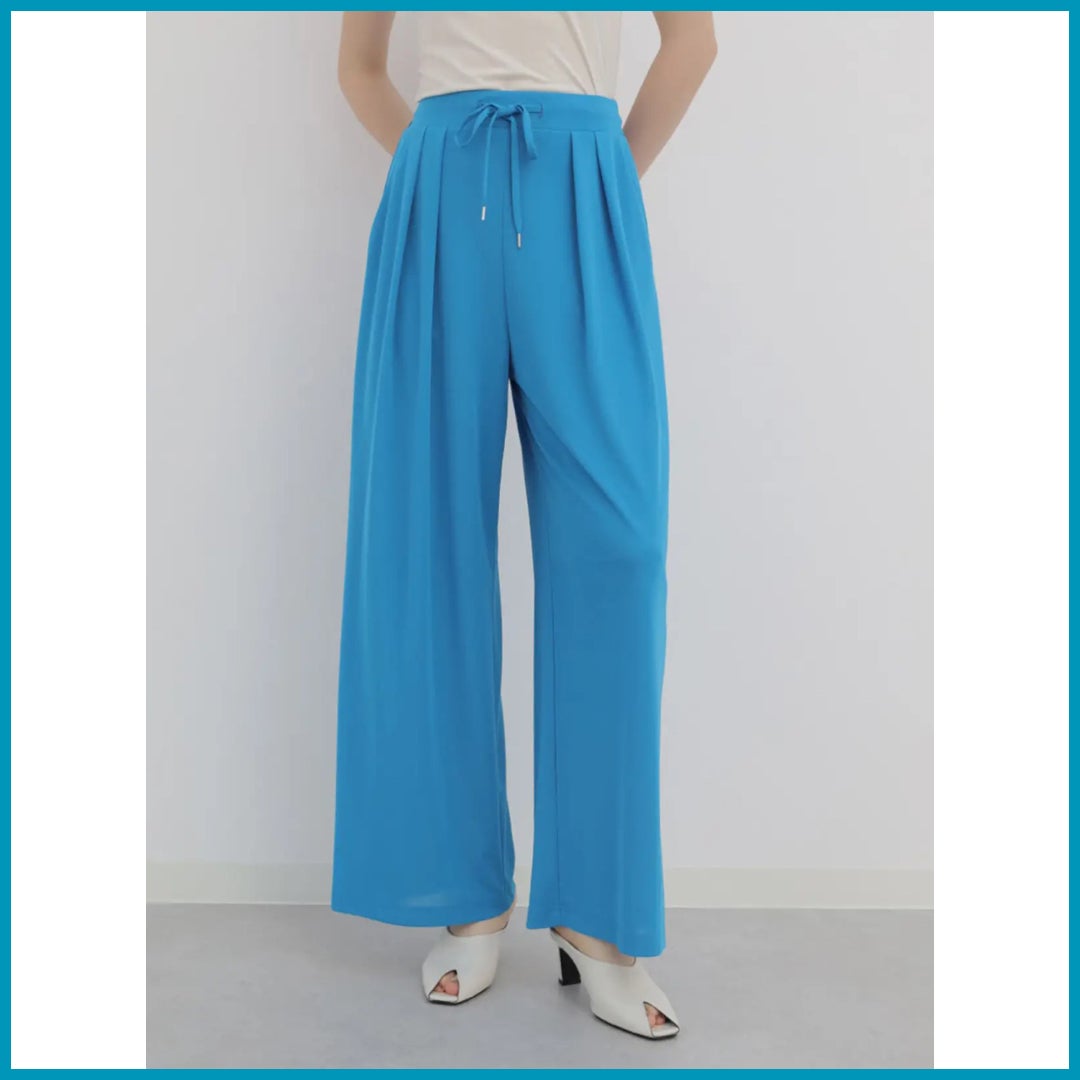 清涼ポリエステルスムースタックワイドパンツ セール価格で税込価格13,600円