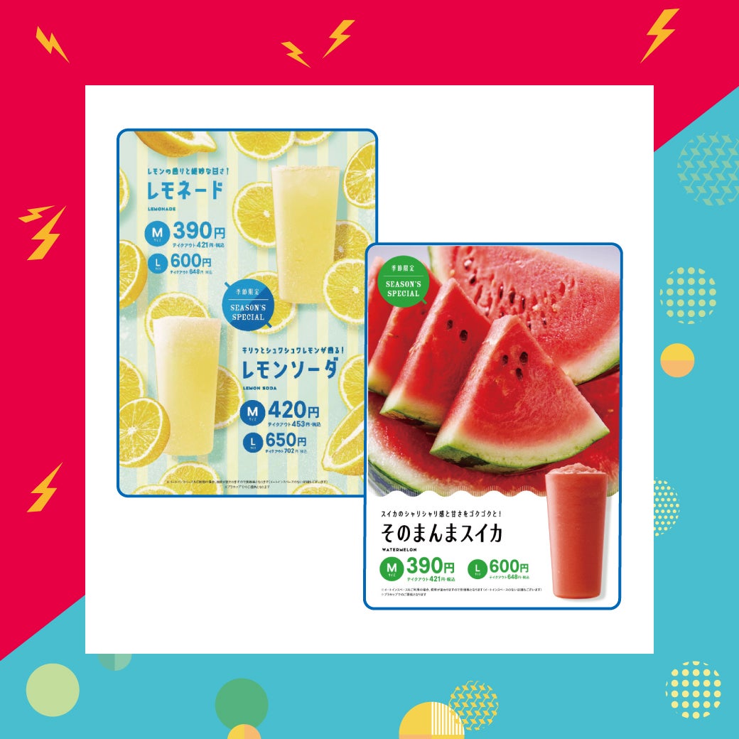①レモネード  ②レモンソーダ  ③そのまんまスイカ	