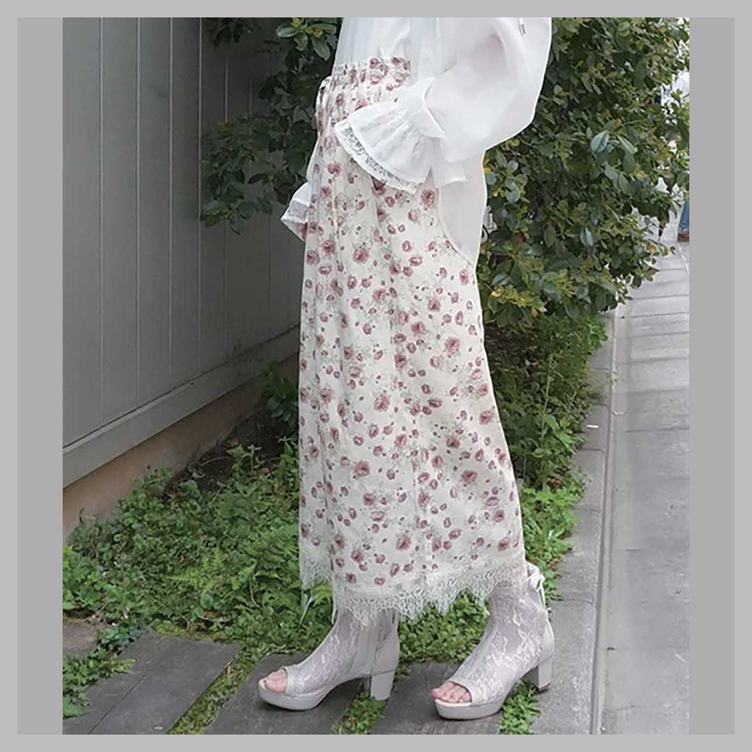 レディス 接触冷感 裾レースワイドパンツ