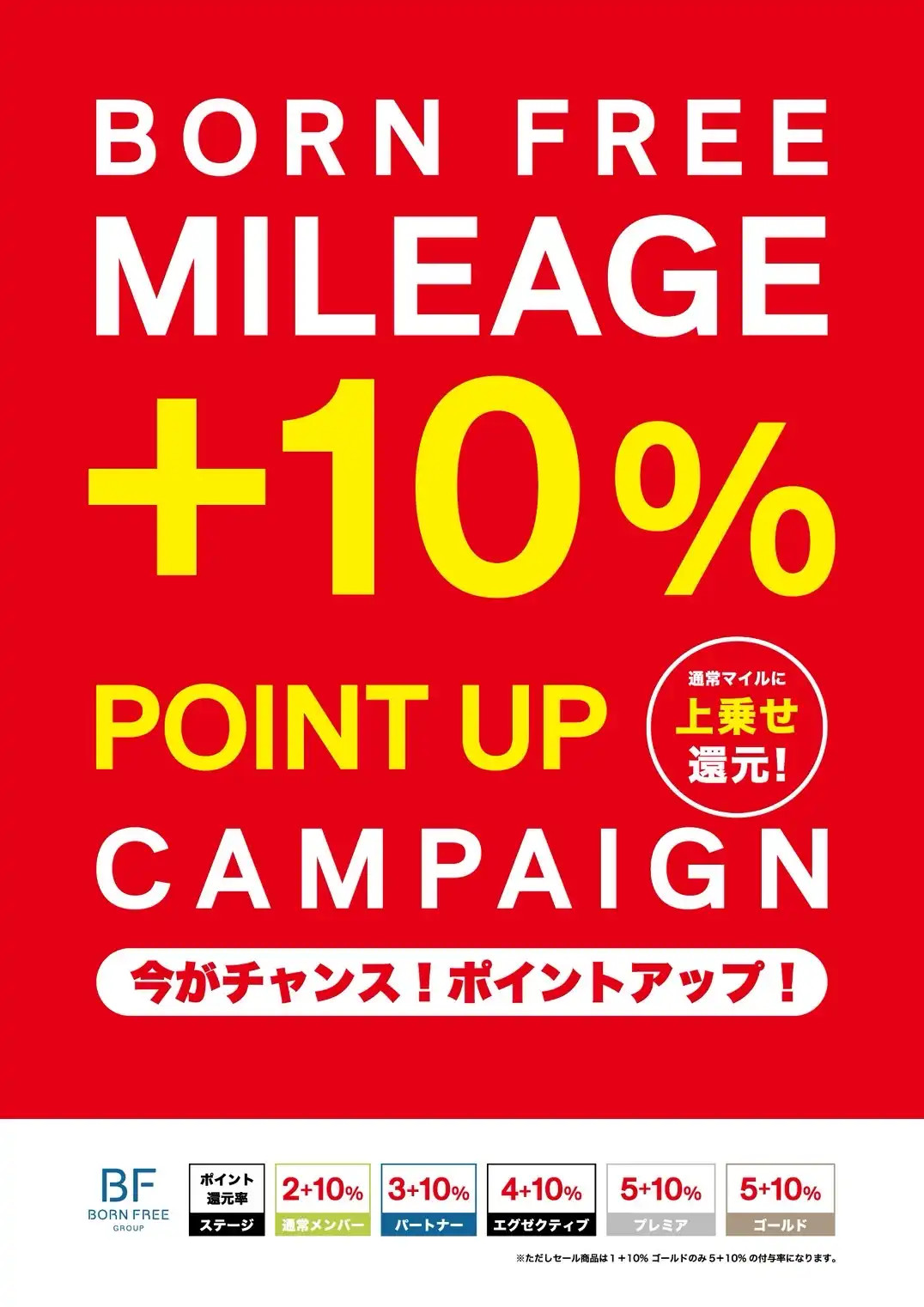 BORN FREE マイレージ+10% ポイントアップキャンペーン！