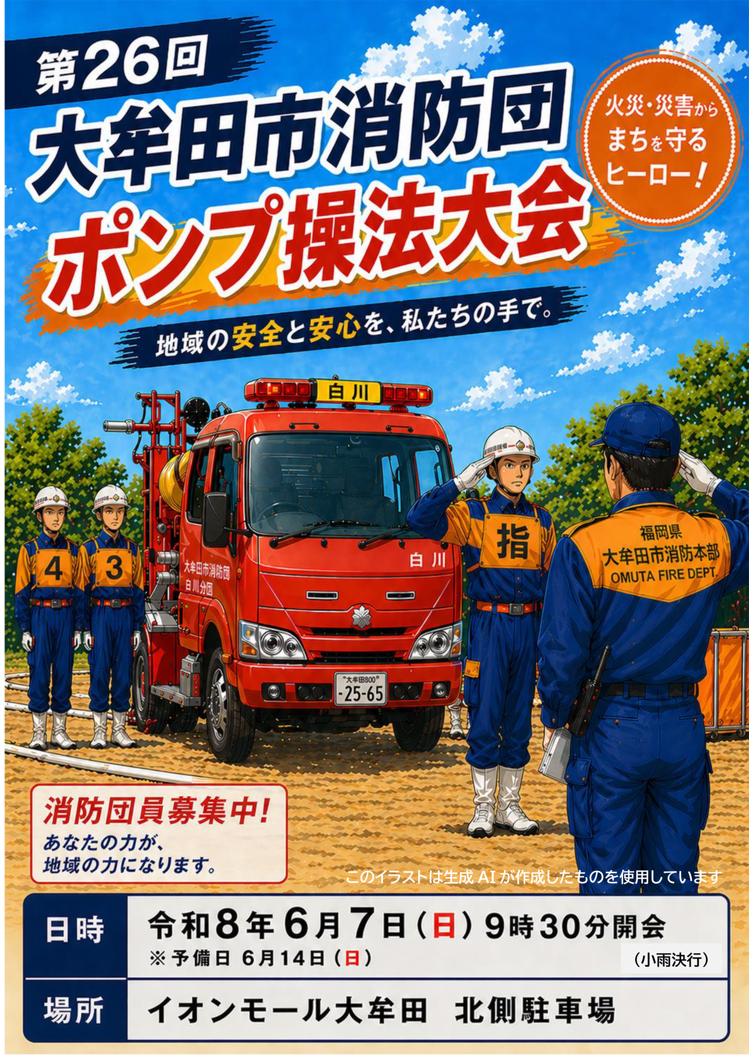 第26回大牟田市消防団ポンプ操法大会開催のお知らせ