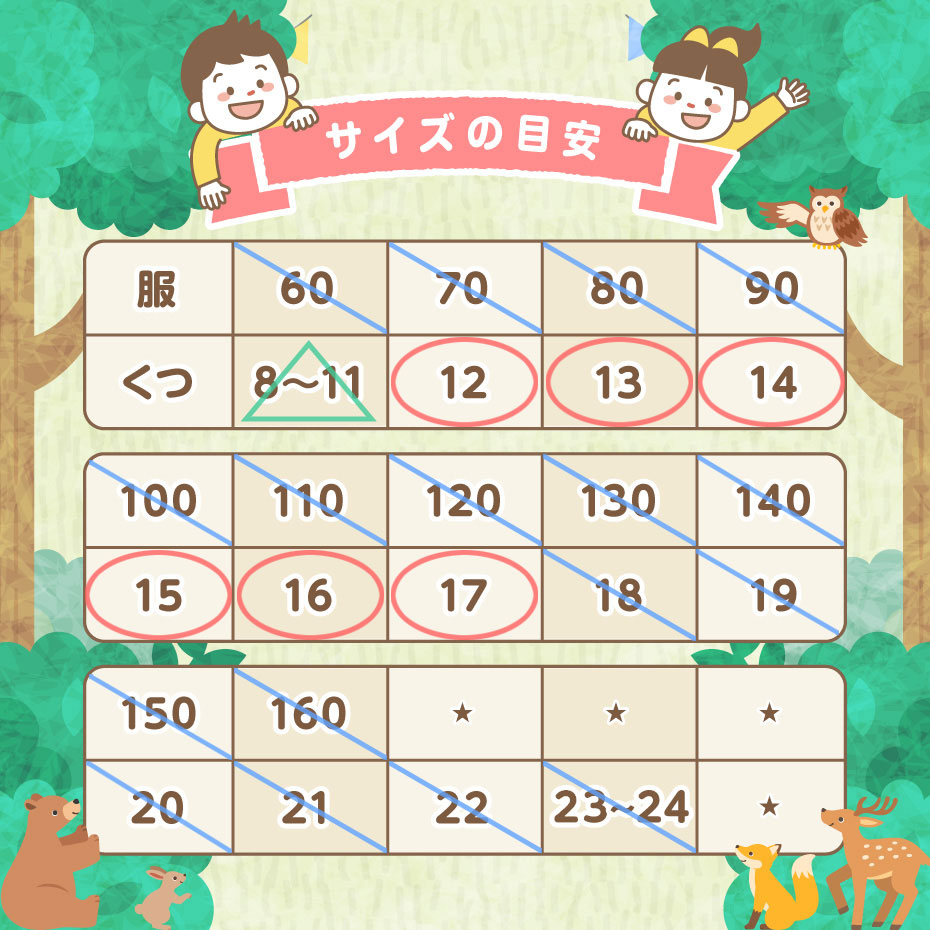 キッズサイズ表 手芸センタードリーム