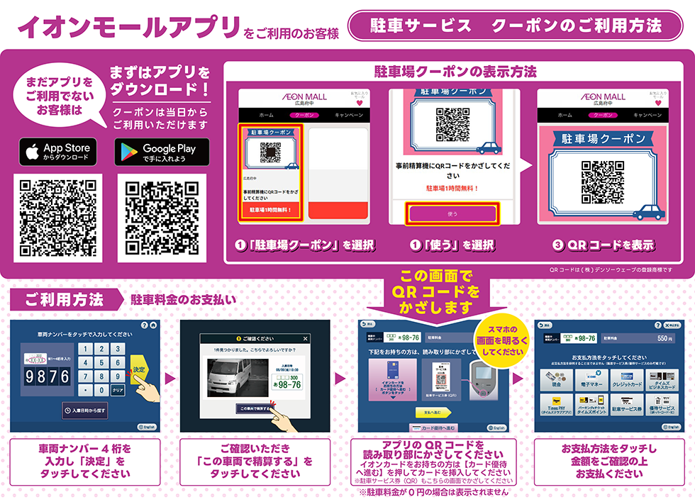 広島府中_アクセスガイド_駐車サービス クーポンのご利用方法