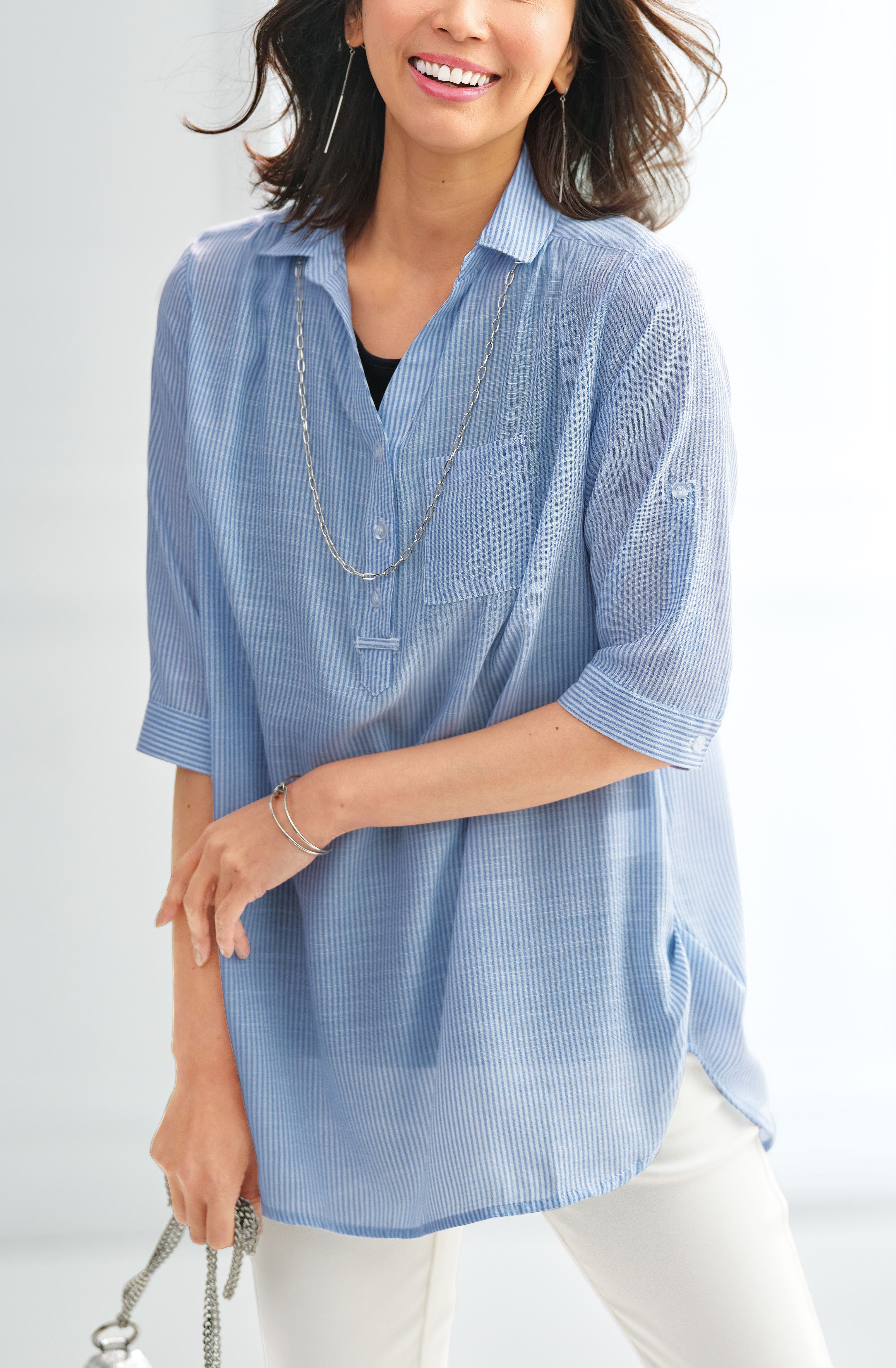 スラブ素材ボタン使い裾タックアンサンブル