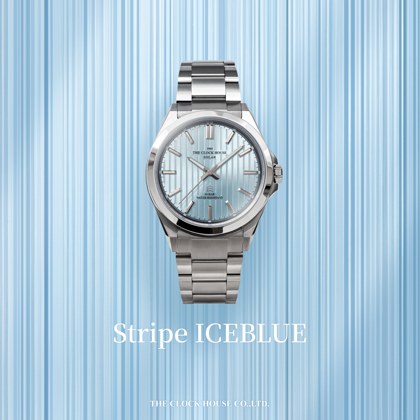 THE CLOCK HOUSEよりアイスブルー文字盤にストライプ仕上げを施したソーラーモデル登場