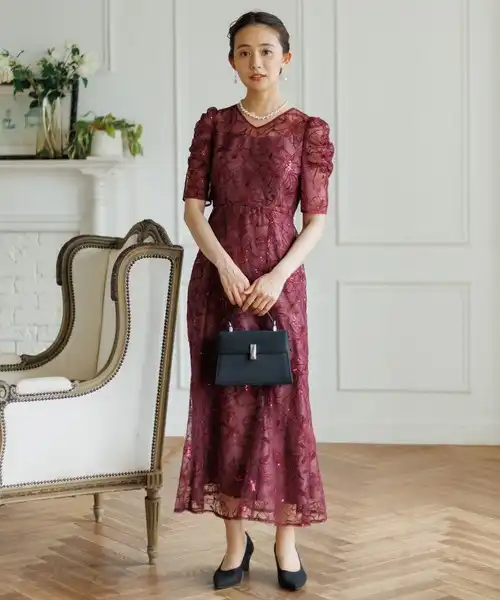パーティドレス / スパンコール刺繡レースワンピースドレス