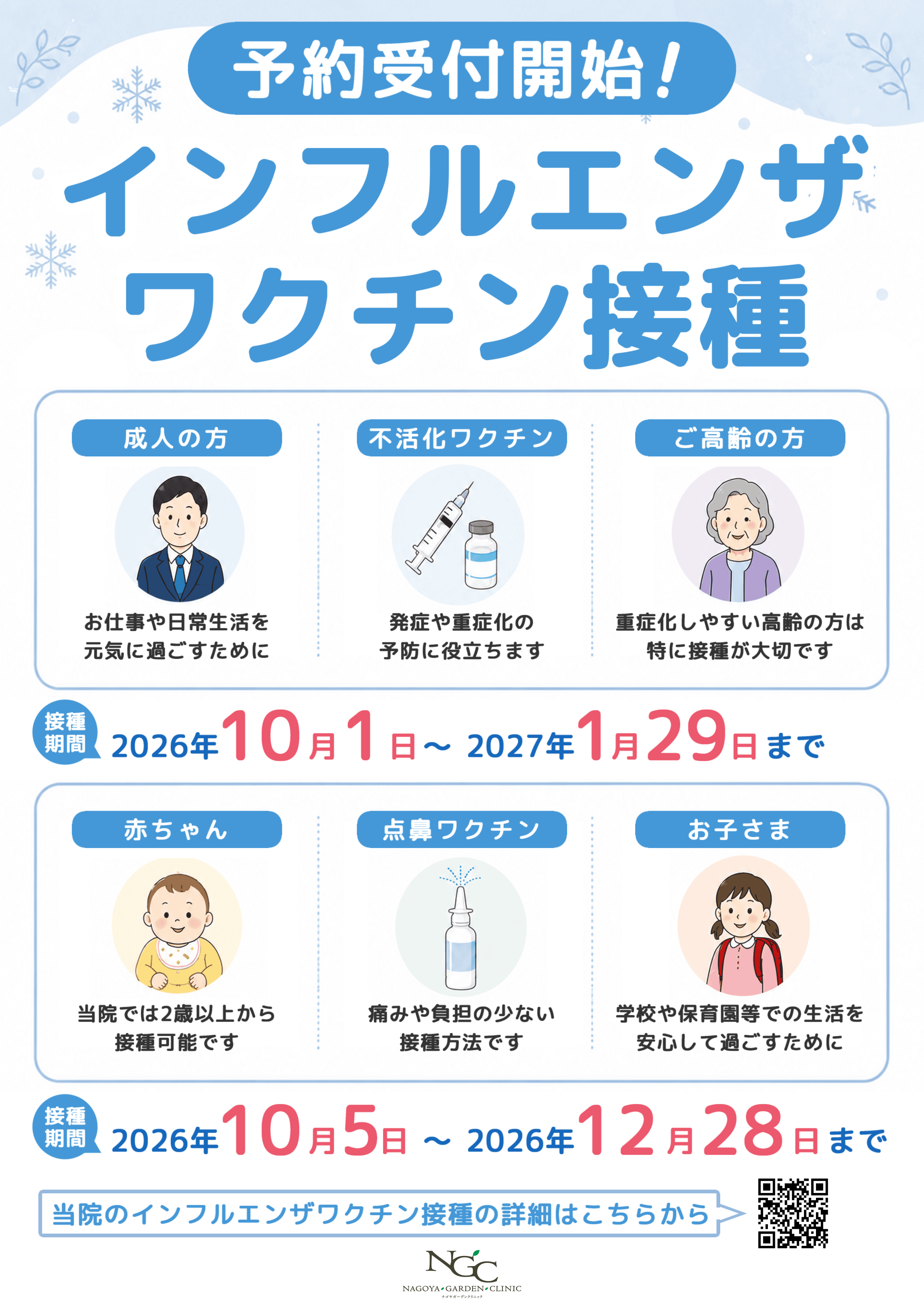 インフルエンザ予防接種の予約開始のお知らせ