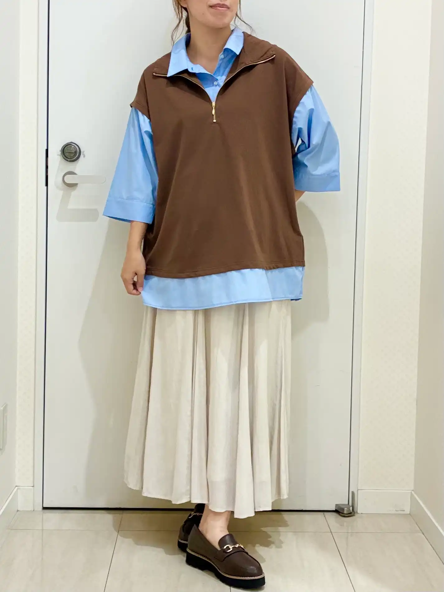 【大きいサイズ】シャツレイヤードトップス