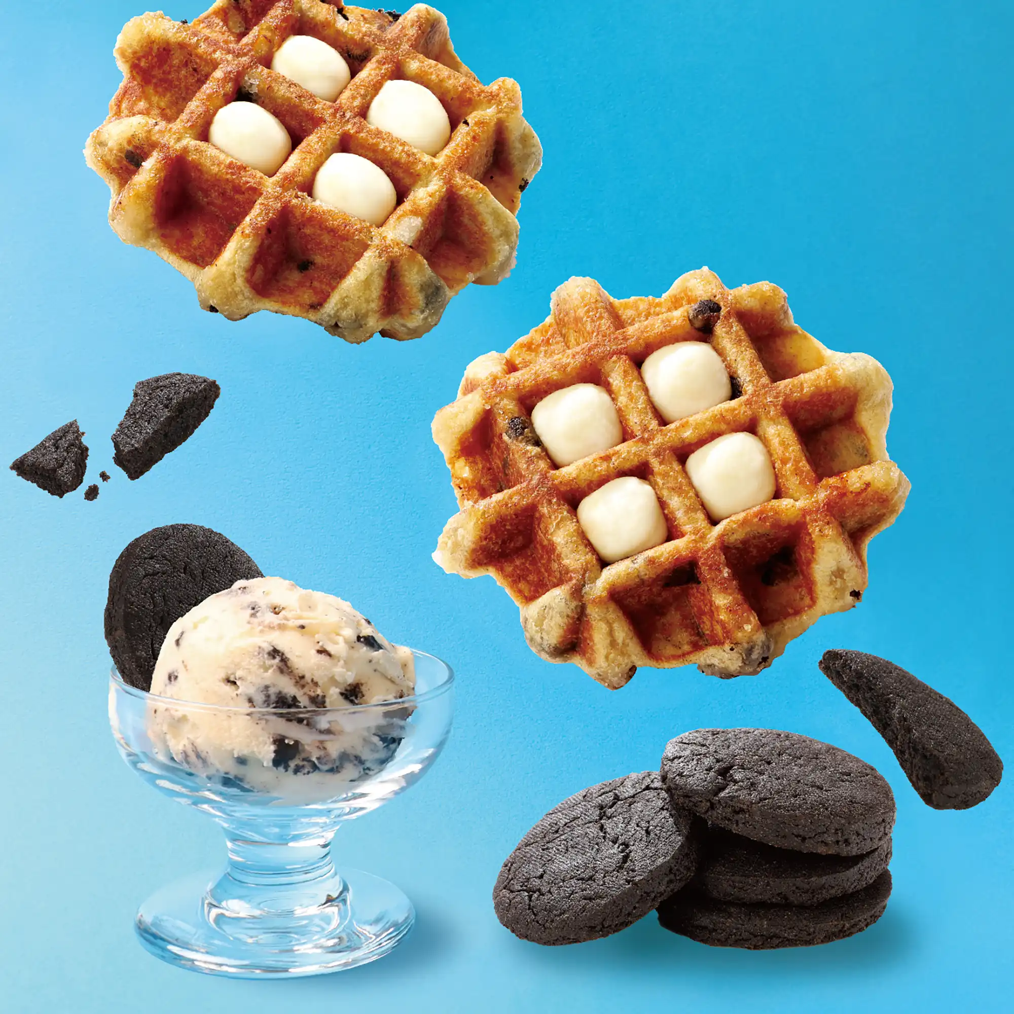 クッキー&クリームのアイスをイメージしたワッフル