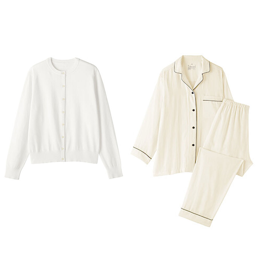 婦人UVカット強撚コットンクルーネックカーディガン