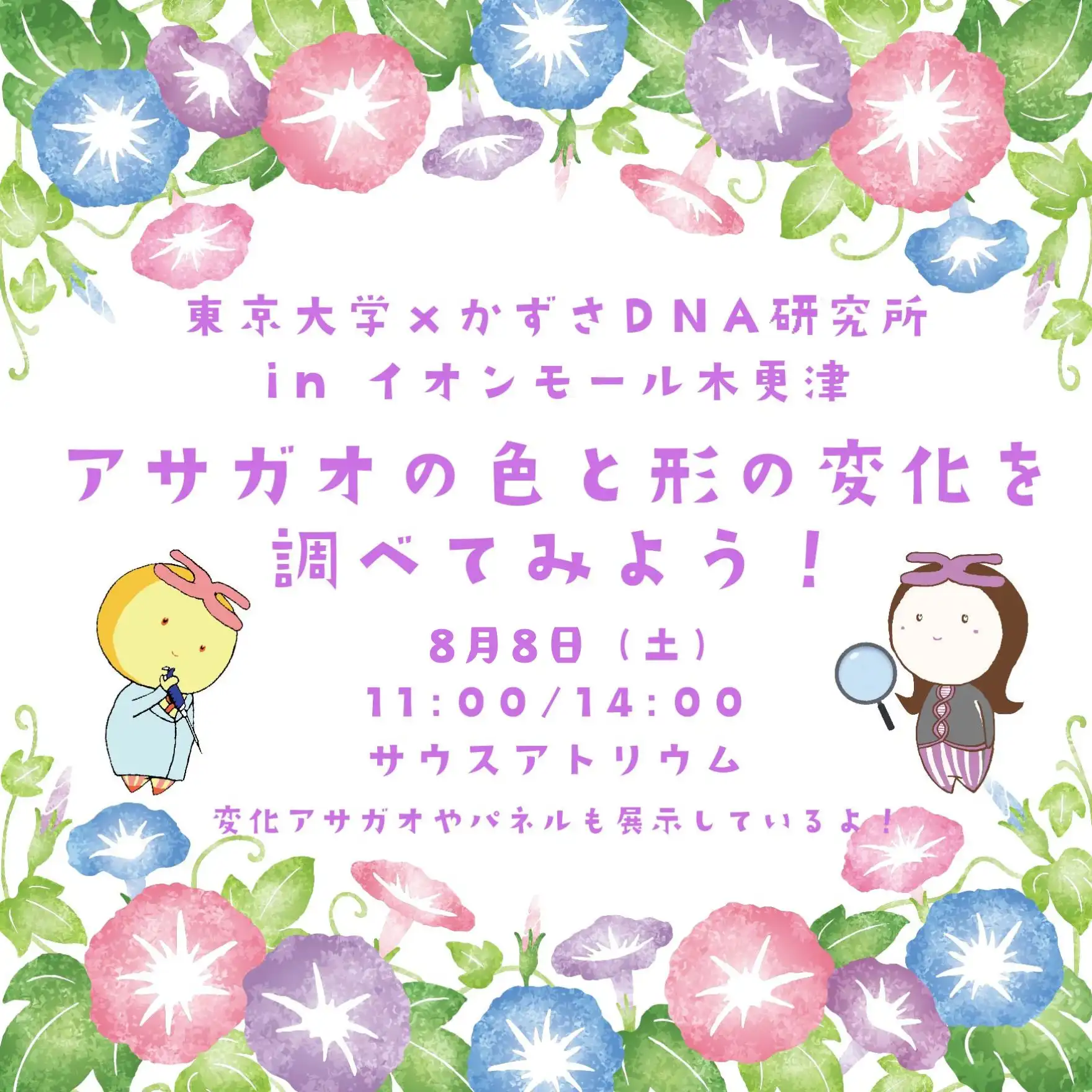 東京大学×かずさDNA研究所　アサガオの色と形の変化を調べてみよう！