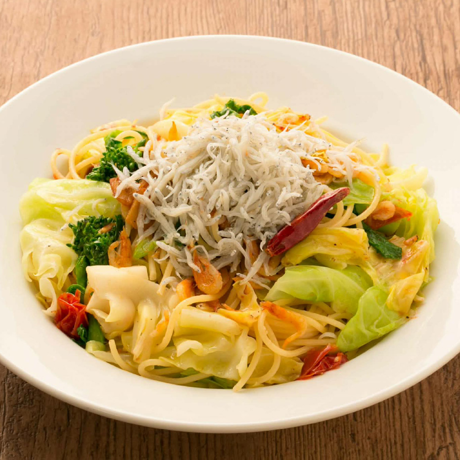 シラスと春野菜 桜海老のペペロンチーノ