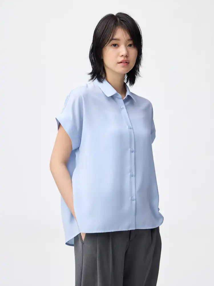WOMEN ドレープフレアシャツ