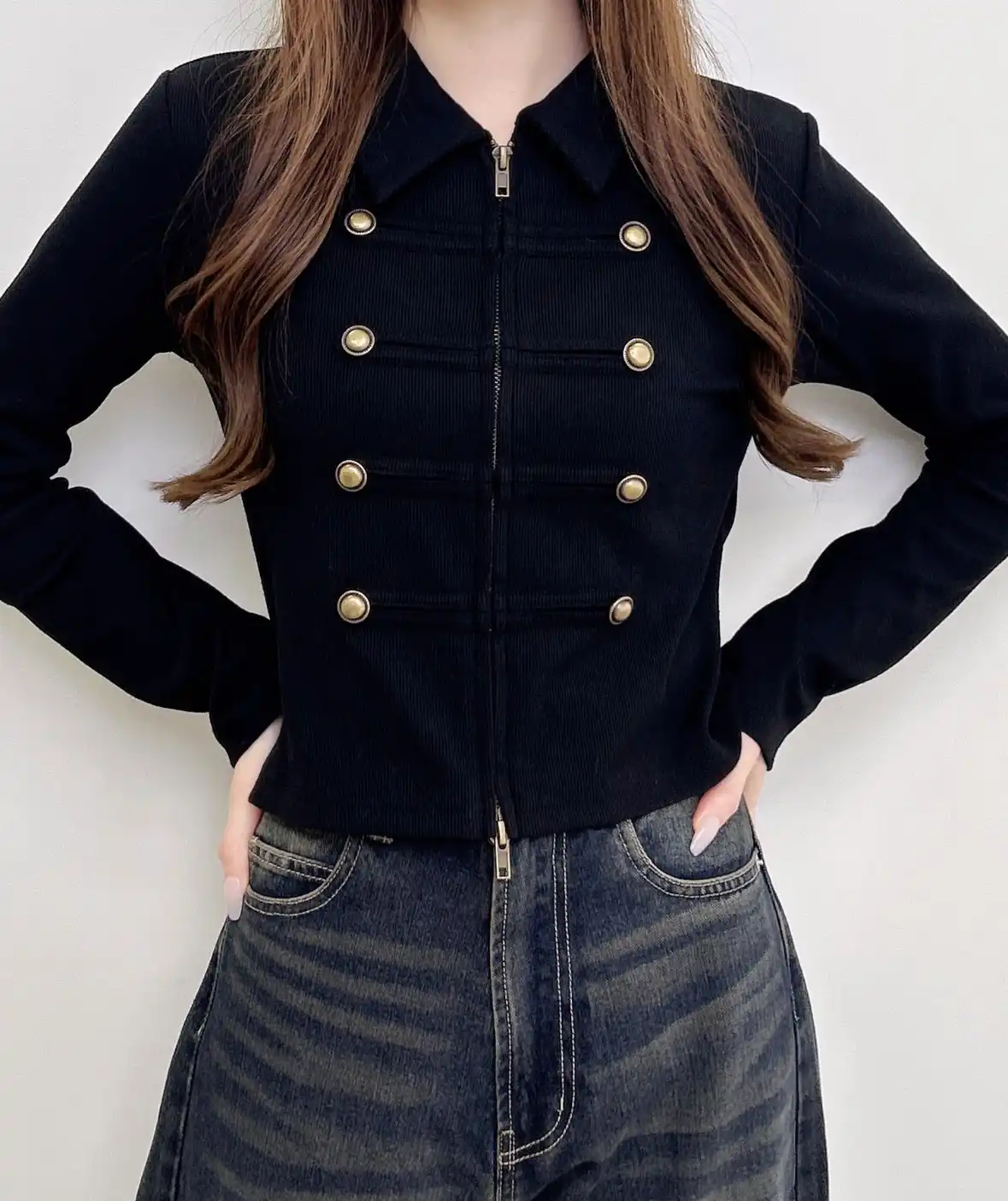 ナポレオン衿WZIPリブTOPs