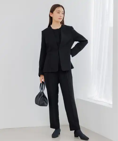 【喪服・礼服】【洗える】/3点セット /ブラウス+ テーパードパンツ+ノーカラージャケット
