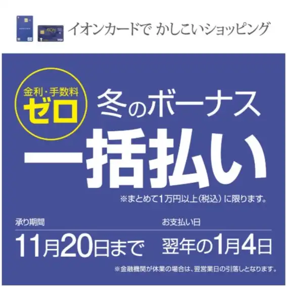 イオンカード冬のボーナス一括払い手数料ゼロ
