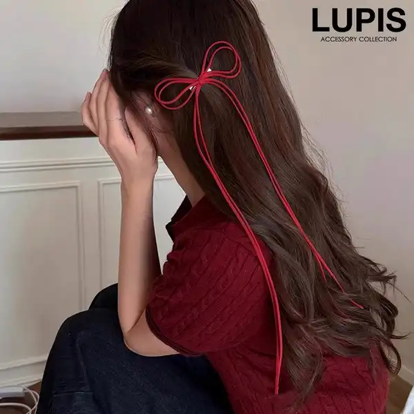 スエードロングリボンヘアクリップ