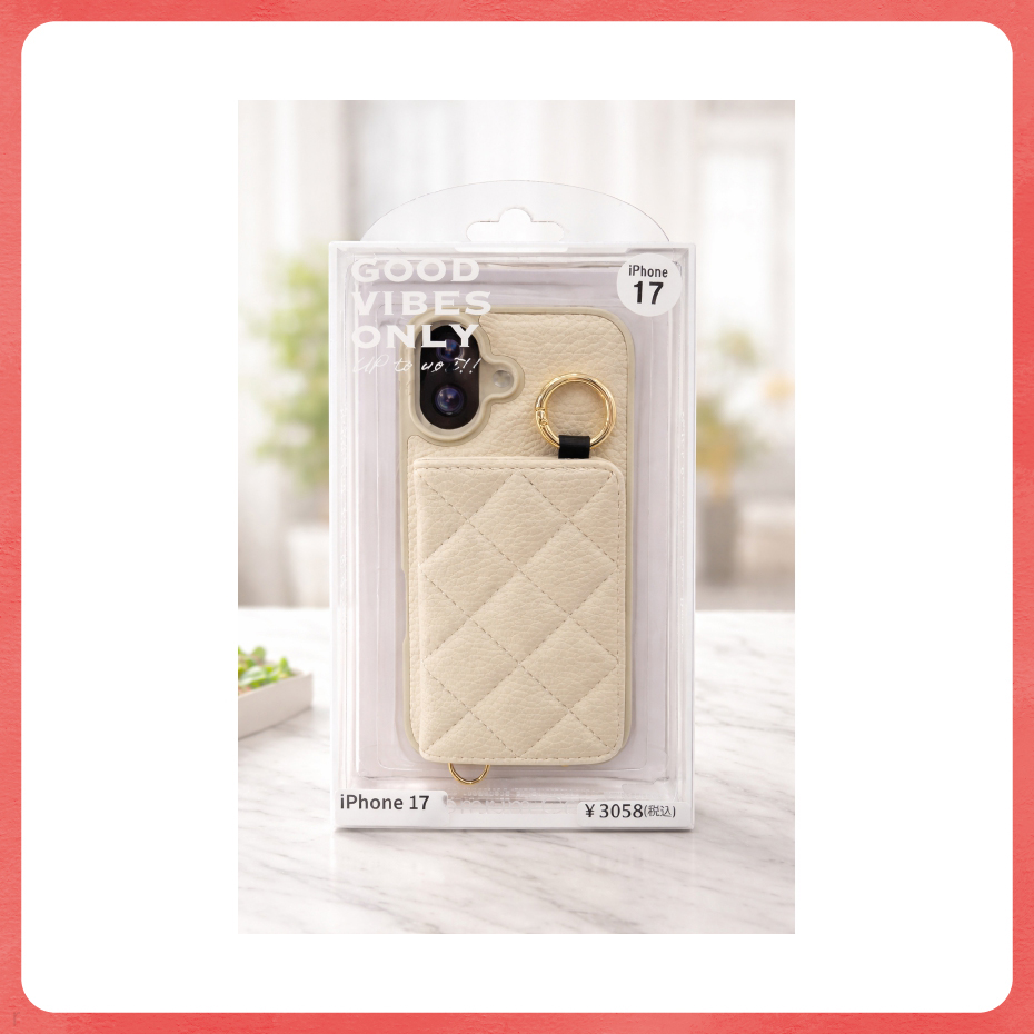 キルティング鏡付き背面ポケット