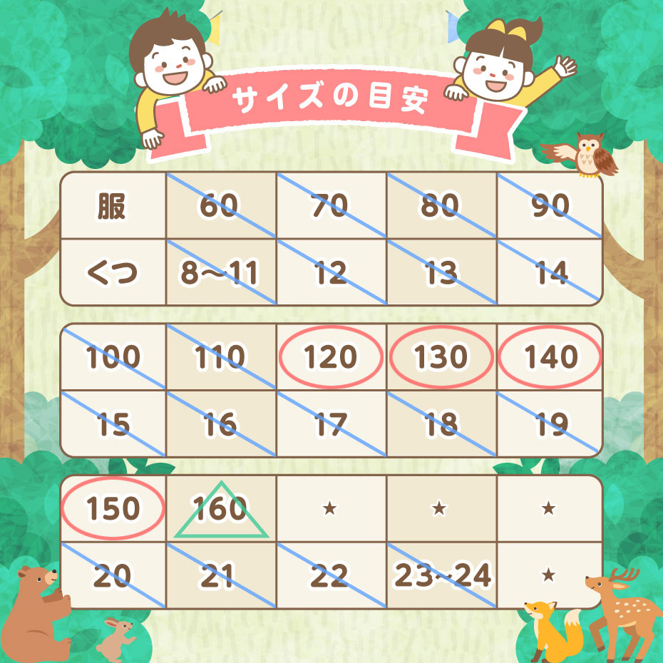 キッズサイズ表　イッカ