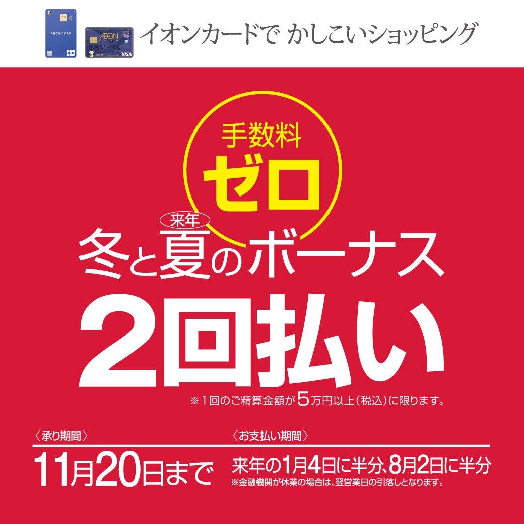 冬と来年の夏のボーナス2回払い手数料ゼロ
