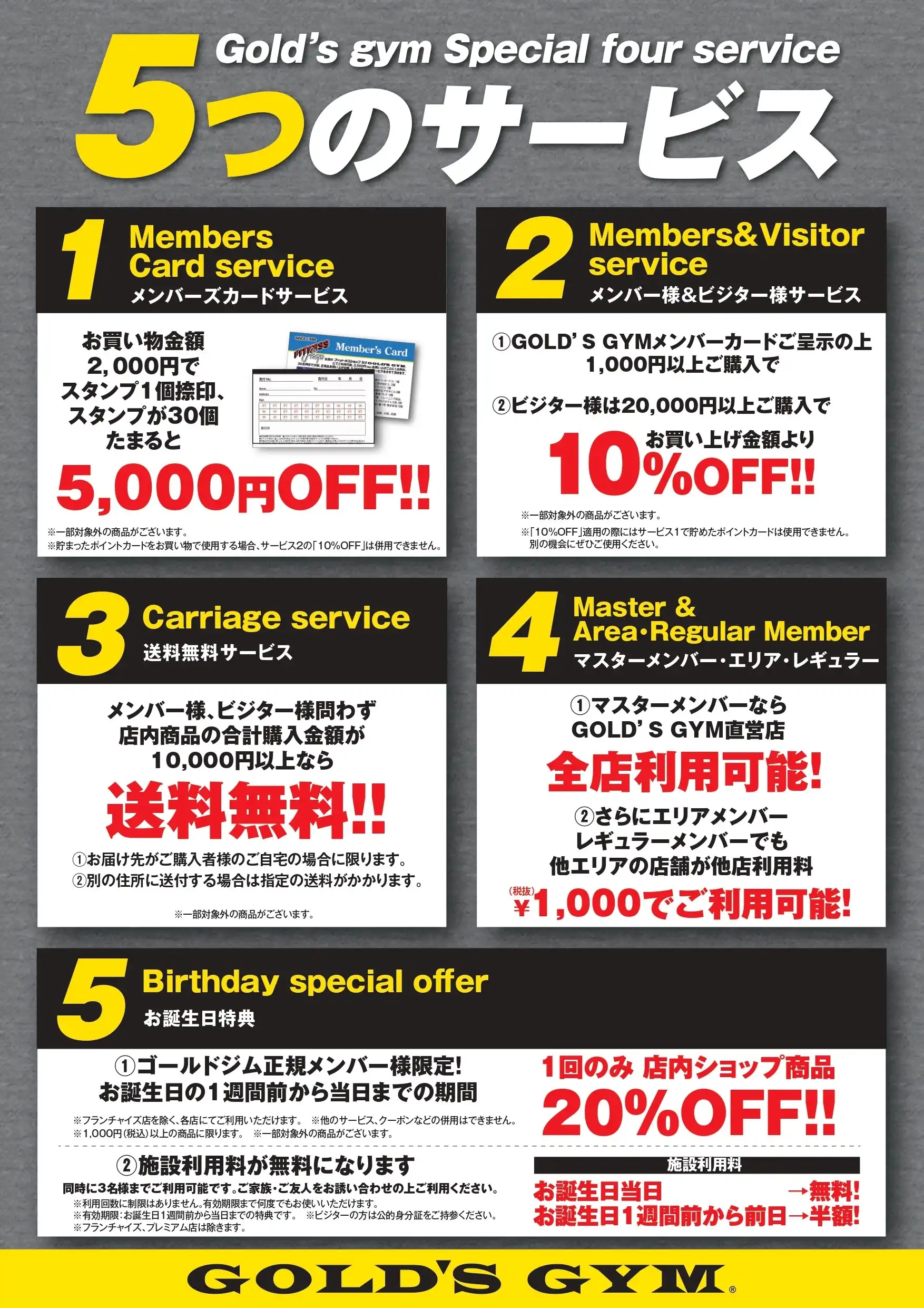 ゴールドジム5つのサービスご案内