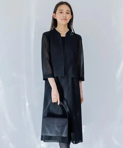 【洗える喪服】スタンドカラーブラックフォーマルワンピース