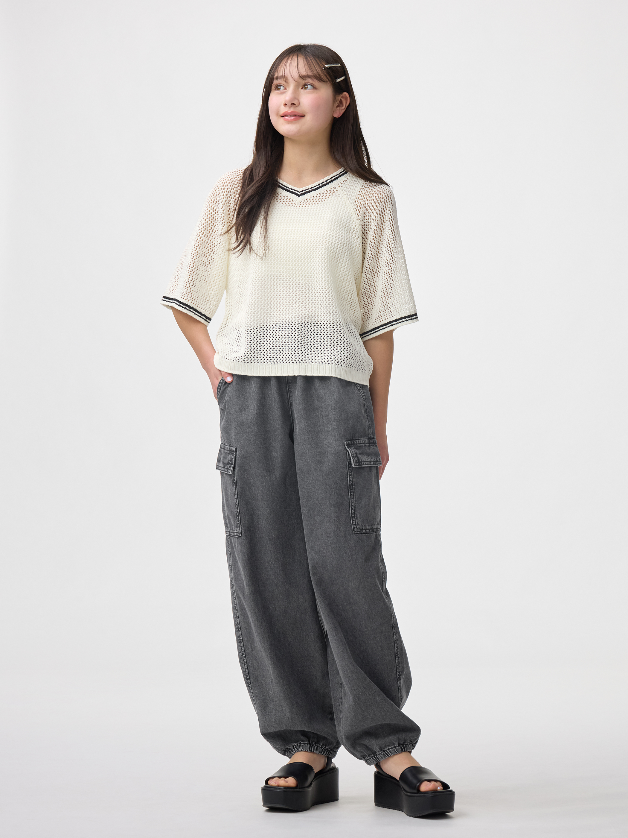 ライトデニムカーゴバレルレッグパンツ