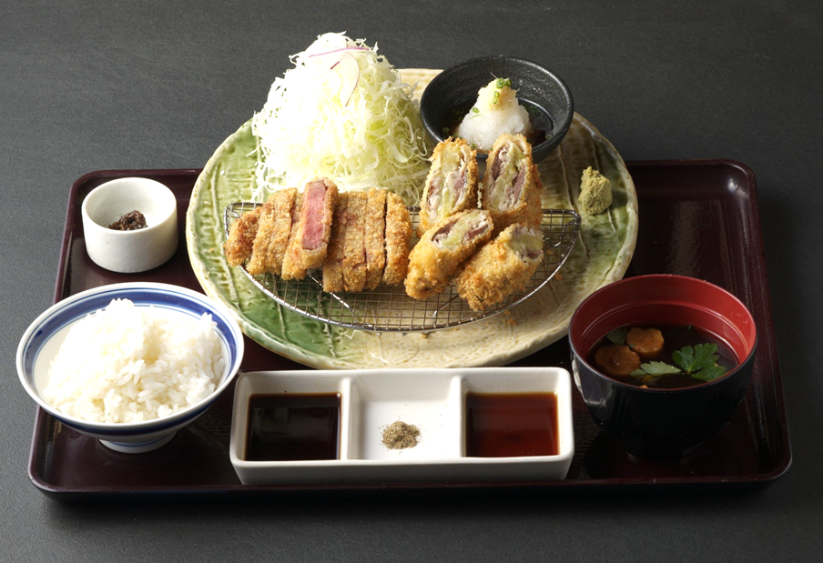 牛サーロインカツと秋刀魚と秋ナスの挟みカツ膳