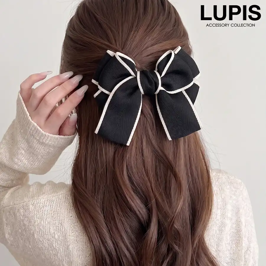 バイカラーリボンヘアクリップ