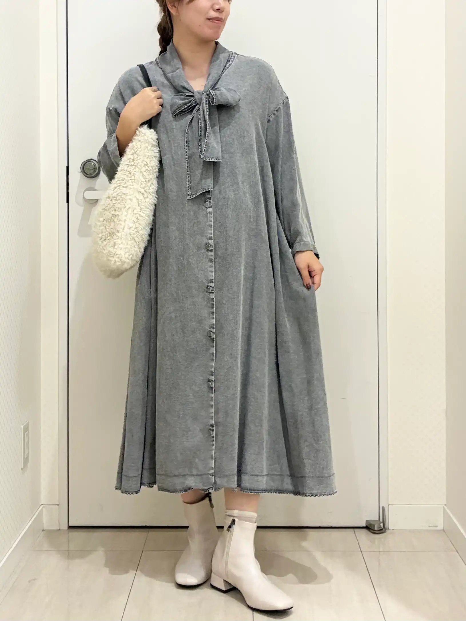【大きいサイズ】ケミカルウォッシュデニムボウドレス