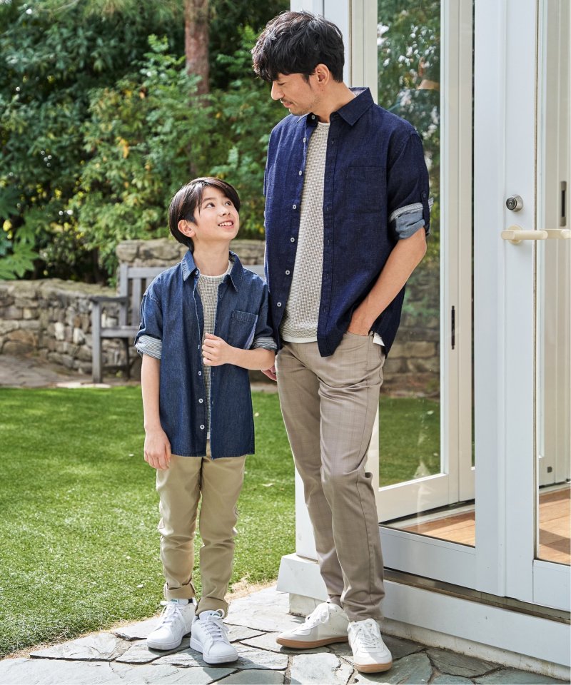 親子お揃い　リネンライク7分袖2wayシャツ