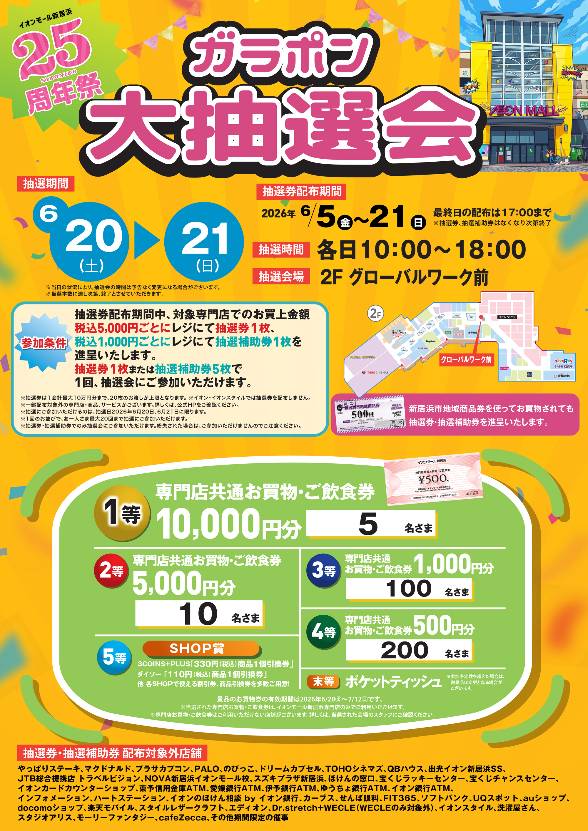 イオンモール新居浜25周年祭 ガラポン大抽選会