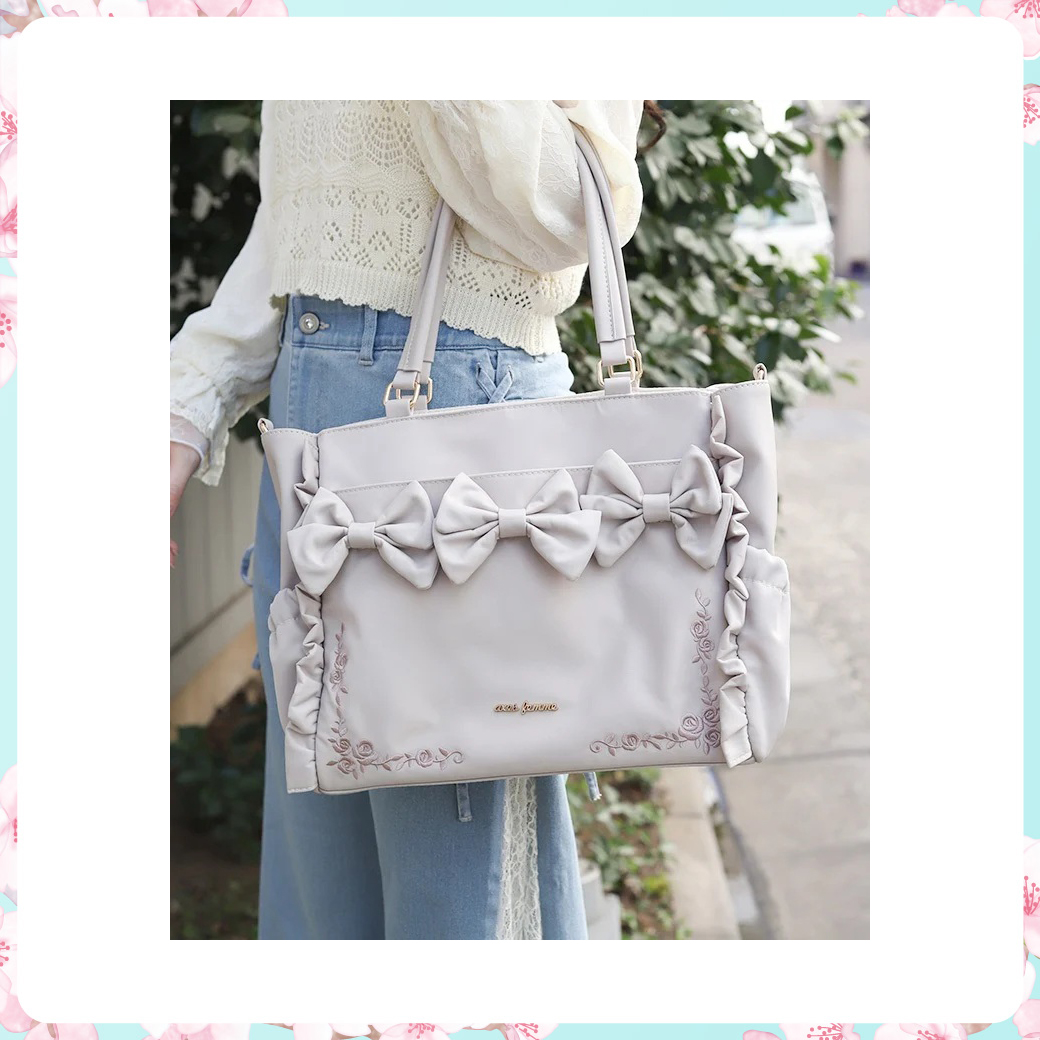 撥水ナイロン連リボントート