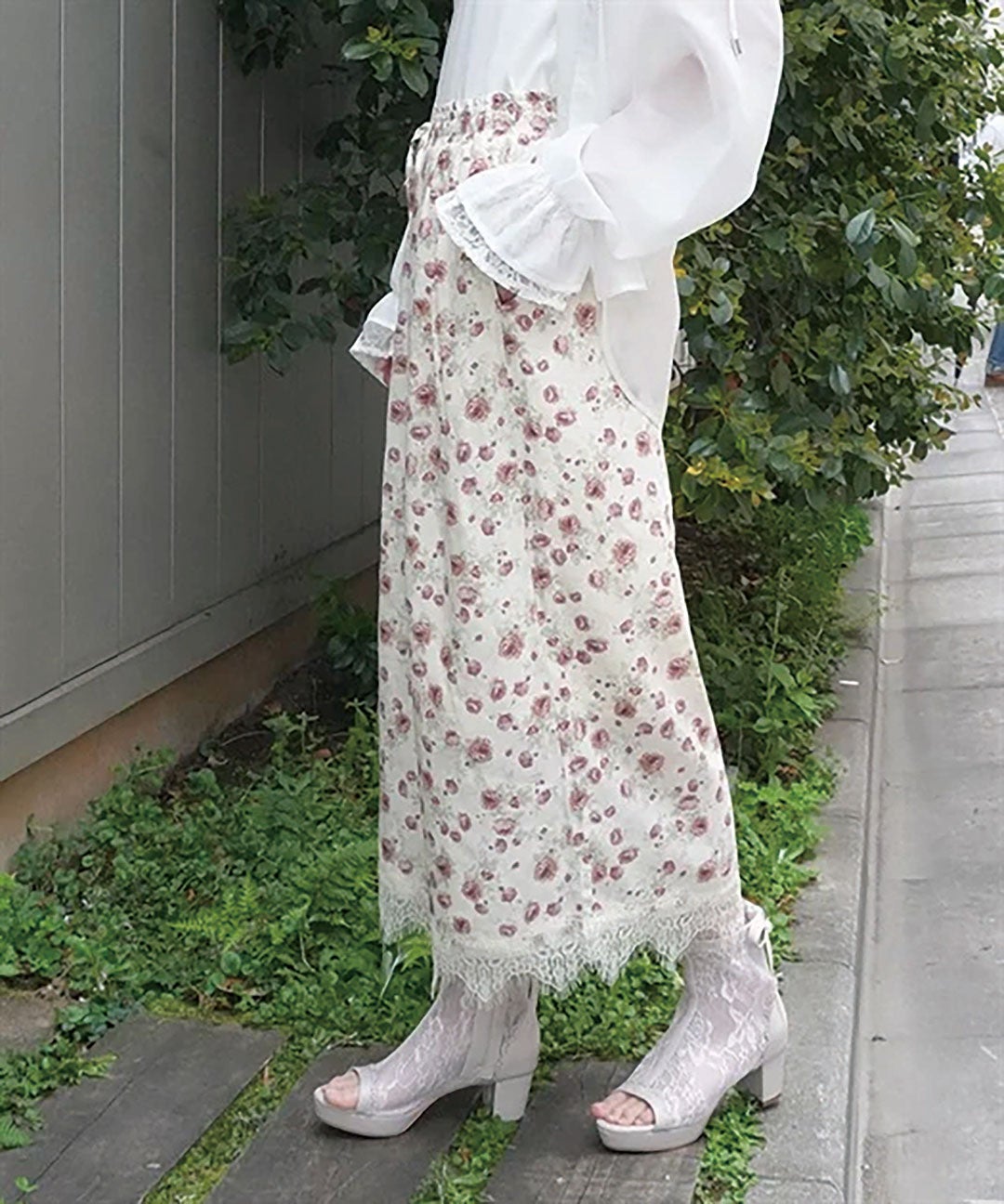 レディス 接触冷感 裾レースワイドパンツ