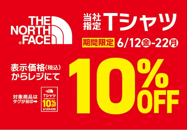 ノースフェイス 当社指定のTシャツ 期間限定10%OFF