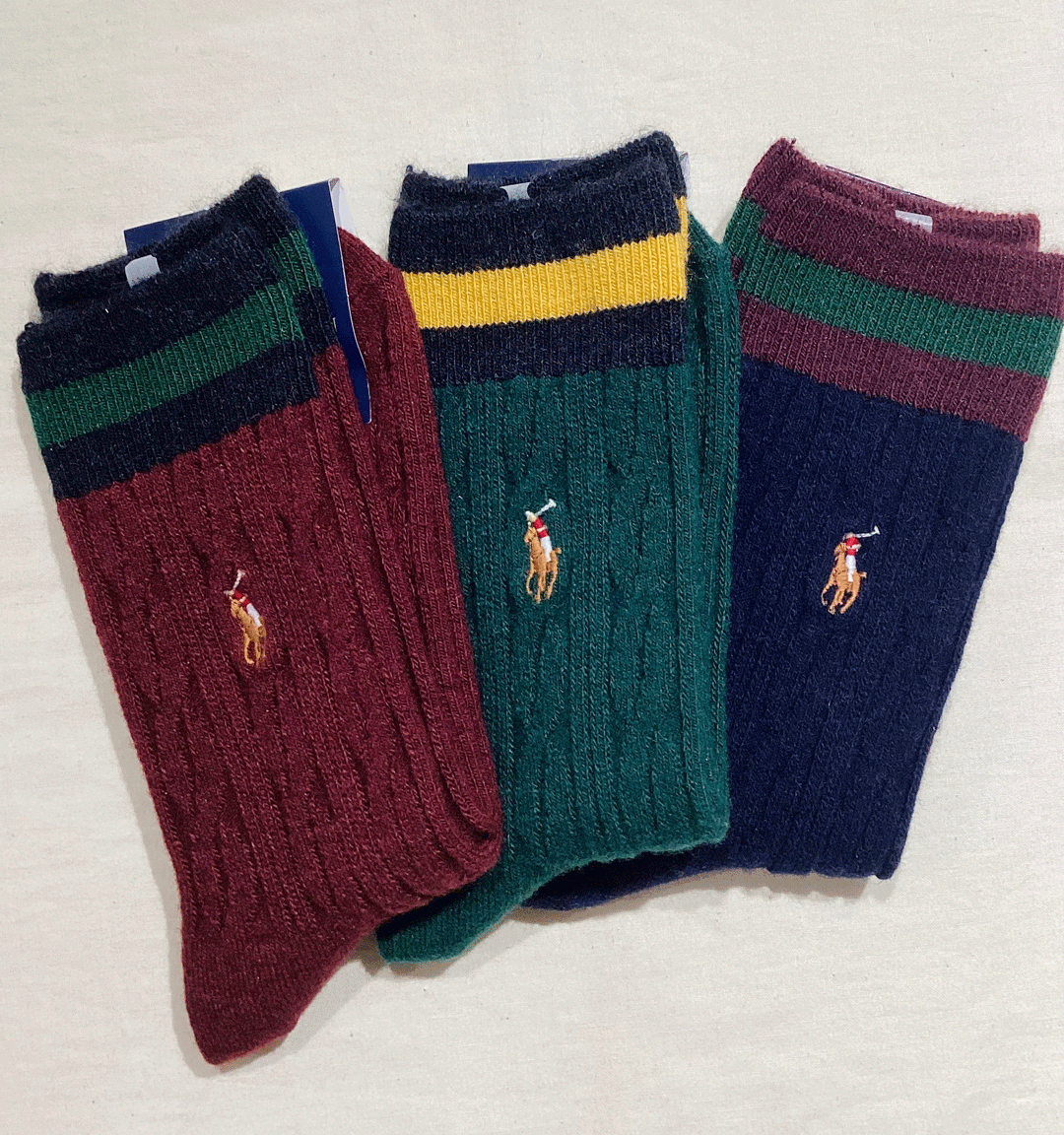 POLO マルチポニー刺繍ラインケーブルソックス
