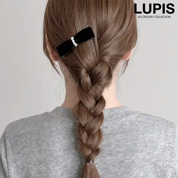 ベロア調リボンヘアクリップ