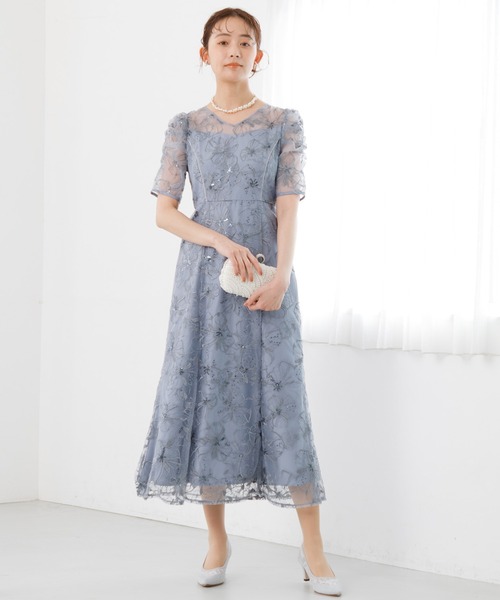 スパンコール刺繍レース ワンピースドレス
