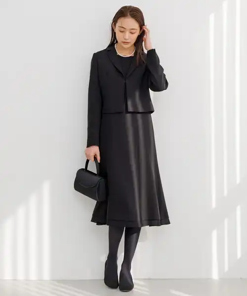 【喪服・礼服】【前ファスナー】【洗える】/テーラードジャケット＆セミフレアワンピース/卒業式（卒園式）入学式（入園式）七五三・お宮参り/ブラックフォーマル