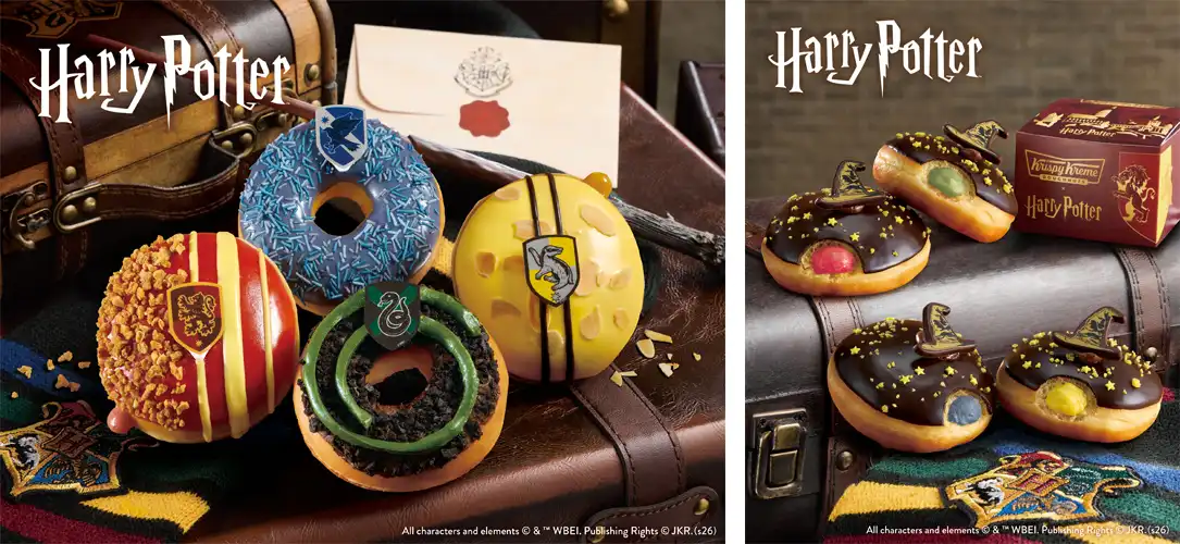 【Harry Potter × クリスピー・クリーム・ドーナツ 日本初コラボ】 ホグワーツ魔法魔術学校の4つの寮をイメージした限定ドーナツや 食べるまでどの寮かわからない「組分け帽子」ドーナツが登場！