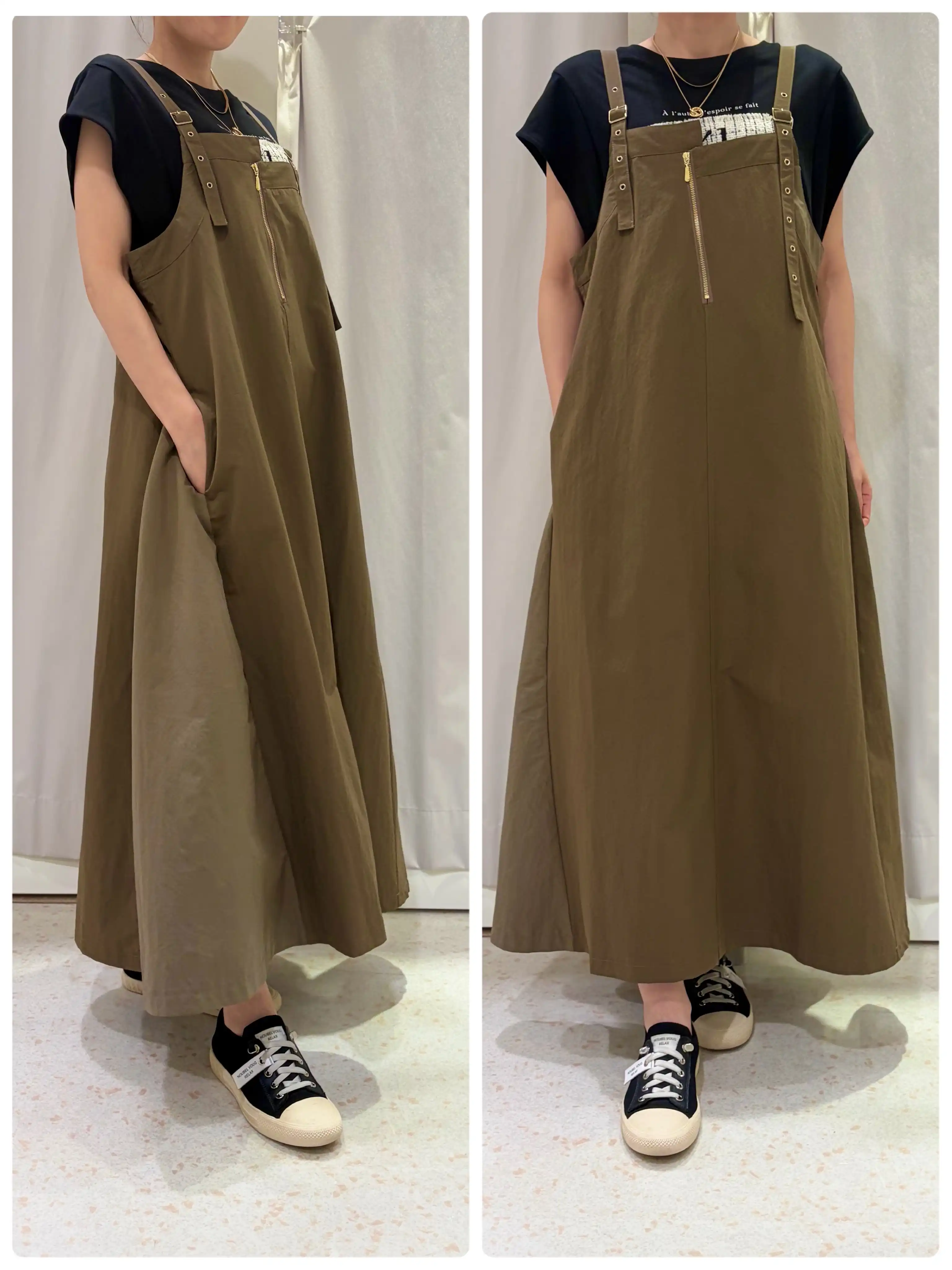 大人っぽく着こなせる、フロントジップジャンパースカート！