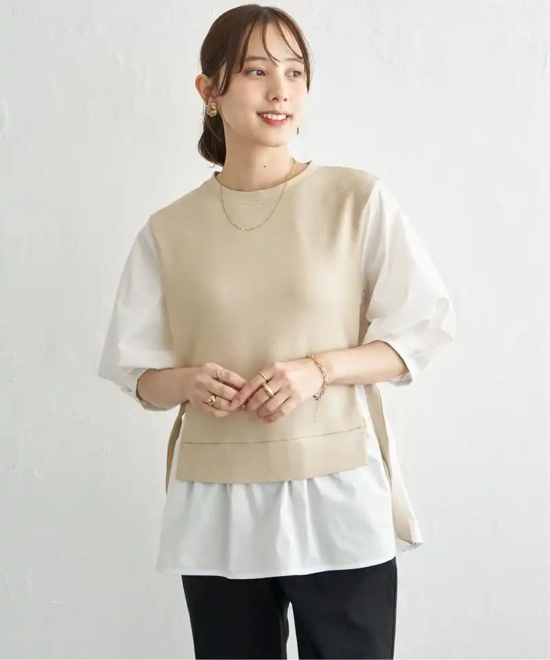 クリアランス　異素材切替フェイクレイヤード50%off