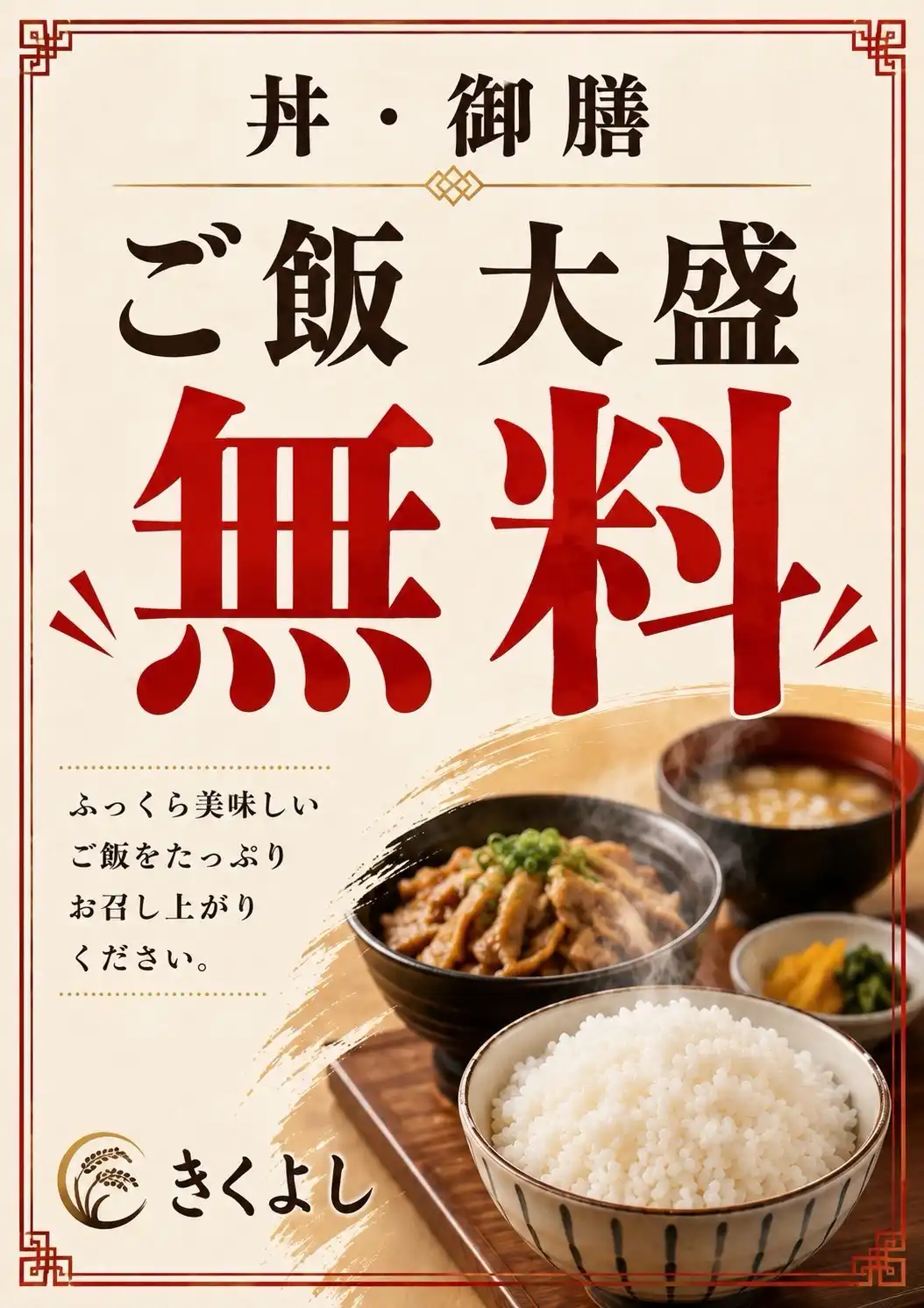 丼・御膳のご飯は大盛無料