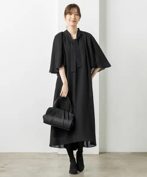【喪服】【洗える】ブラックワンピース