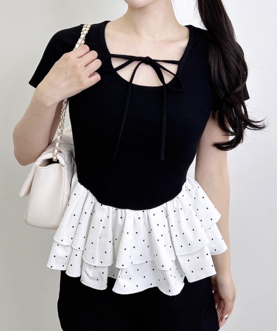 切替ペプラム衿リボンTOPs