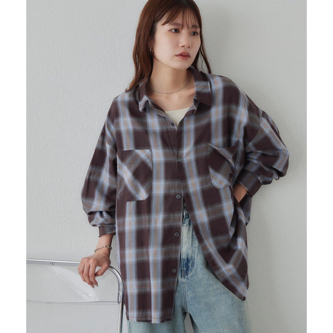 【MyAutumn特集】オンブレチェックフリンジオーバーシャツ