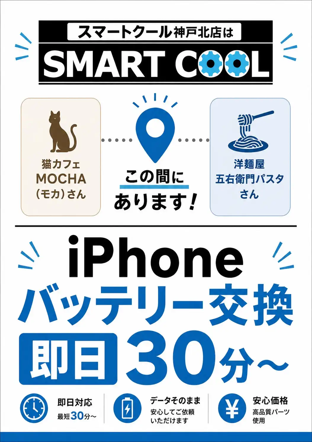 スマホの病院はおいしいパスタとかわいい猫ちゃんの間に