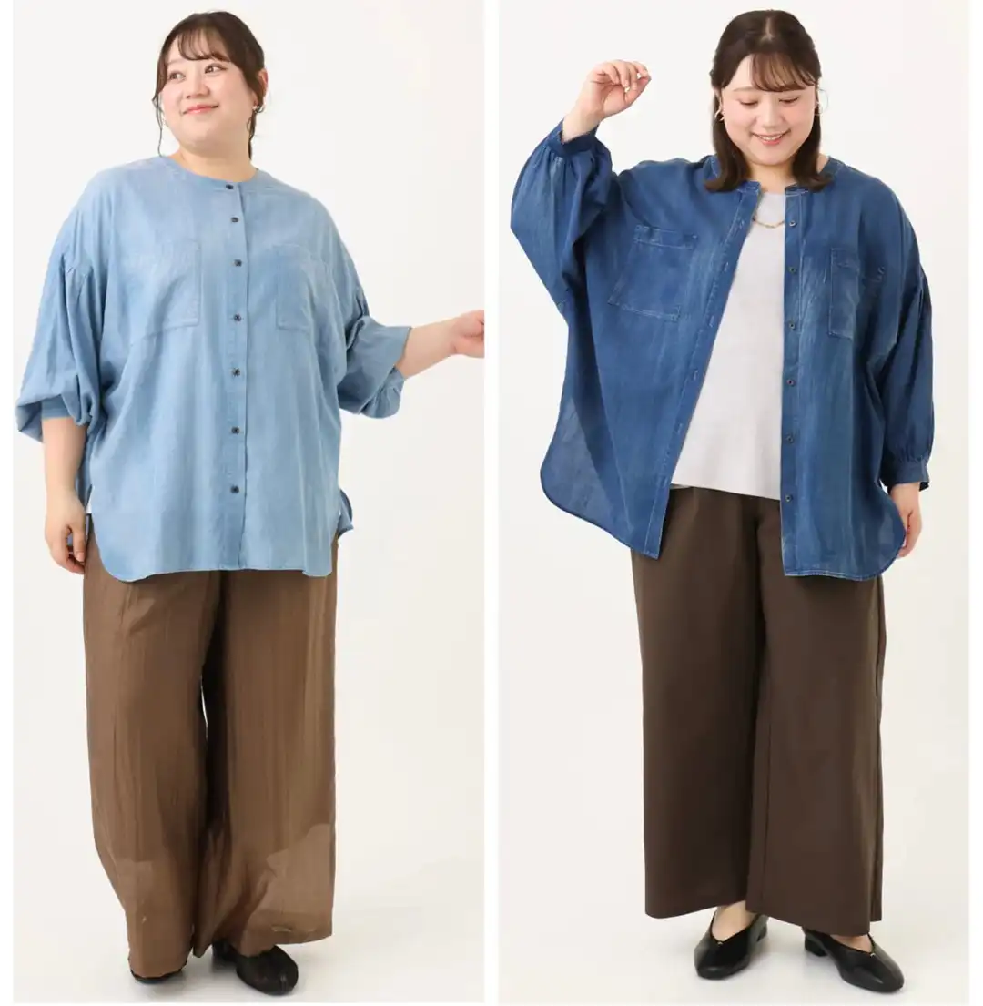 ノーカラーシアーデニムシャツ